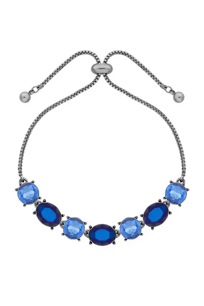 Mood Hematite Metallic Blue Effect Stone Set Toggle Bracelet Silver