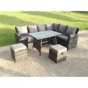 Fimous High Back Rattan Corner Sofa Set Dining Table Outdoor Furniture Dark Grey Mixed Right Option