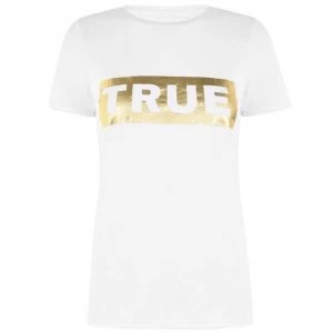 True Religion Box Logo t Shirt - White/Gold 1700