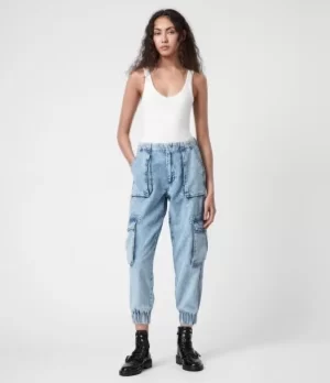 AllSaints Womens Frieda High-Rise Denim Trousers, Blue, Size: 4