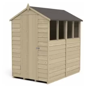 6' x 4' Forest Overlap Pressure Treated Apex Wooden Shed - 4 Windows - Natural Timber