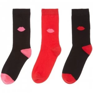 Lulu Guinness Lip ankle sock 3 per pack - Black
