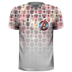 Marvel Comics - Avengers Icons Pattern Pocket Logo Unisex Large T-Shirt - Sublimated,White