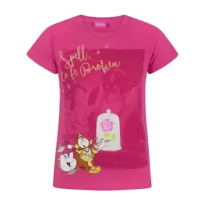 Beauty And The Beast Girls Spell To Be Broken T-Shirt (9-10 Years) (Pink)