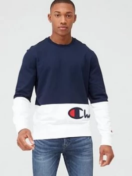 Champion Colour Block Crew Neck Sweatshirt - Navy/White, Size S, Men