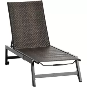 Outsunny Outdoor PE Rattan Sun Loungers w/ 5-Position Backrest & Wheels, Brown - Brown