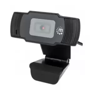 Manhattan USB Webcam Two Megapixels 1080p Full HD USB-A Integrated Microphone Adjustable Clip Base 30 frame per second Black Three Year Warranty Box