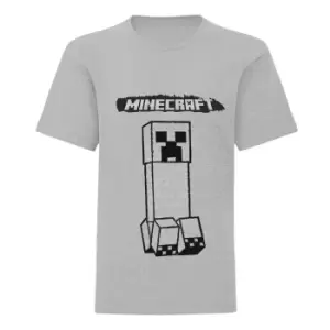 Minecraft Boys Creeper Monochrome T-Shirt (7-8 Years) (Heather Grey)