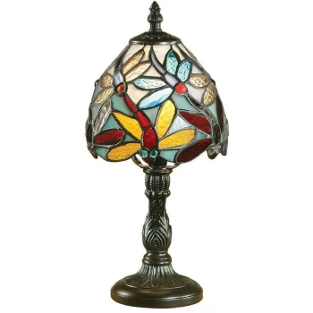 Interiors Lorette - 1 Light Mini Table Lamp Dark Bronze, Tiffany Glass, E14