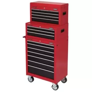 Draper 04331 Combination Roller Cabinet and Tool Chest, 16 Drawer, Red