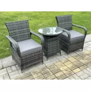 Fimous - Rattan Garden Furniture Dining Set Table And Chairs Wicker Patio Outdoor 2 chairs plus small round table