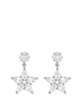 Jon Richard Rhodium Plated Cubic Zirconia Star Drop Earrings, Silver, Women