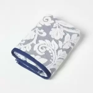 HOMESCAPES Damask 100% Turkish Cotton 600 GSM Hand Towel, Navy - Navy