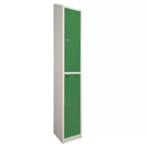 2 Door Locker, 300X300, Grey Carcass/Green Doors, Sloping Top, Camlock