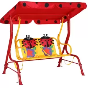 Kids Garden Swing Porch Bench Ladybird Design with 3 Point Belts