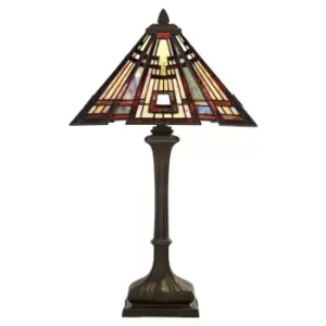 2 Bulb Table Lamp Tiffany Style Coloured Glass Valiant Bronze Base LED E27 60W