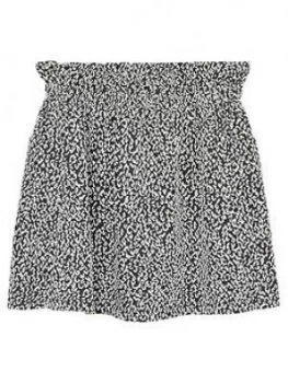 Mango Girls Printed Elasticated Waist Skirt - Black/White, Size Age: 9-10 Years, Women