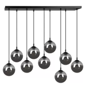 Cosmo Black Globe Cluster Pendant Ceiling Light with Graphite Glass Shades, 9x E14