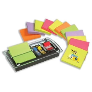 Post it 76 x 76mm Z Notes Value Pack Assorted Colours 12 x 100 Sheets FREE Dispenser Index Flag Sample Pack