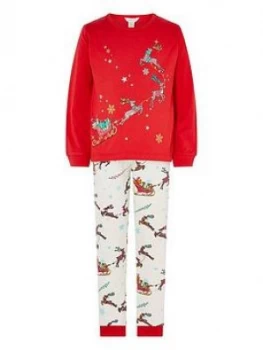 Monsoon Girls Christmas Sleigh Jersey Pyjamas - Red