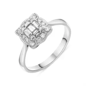 18ct White Gold 0.45ct Diamond Baguette Cut Vintage Style Cluster Ring