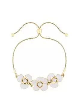 Mood Gold White Enamel Tri Flower Toggle Bracelet