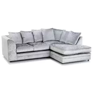 Canolo Luxury RHF Corner Chaise Crush Velvet Sofa Silver