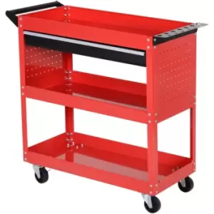 Durhand - 3-tier Tool Trolley Cart Roller Cabinet Storage Box Lockable Casters - Red