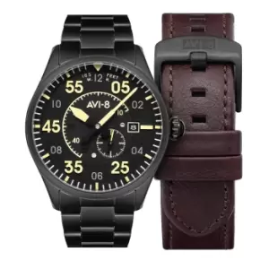 AVI-8 Spitfire Type 300 Automatic Midnight Chrome with Additional Leather Strap Mens Watch AV-4073-33