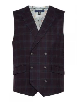 Ted Baker Mens Nevos Check Marl Double Breasted Waistcoat Berry