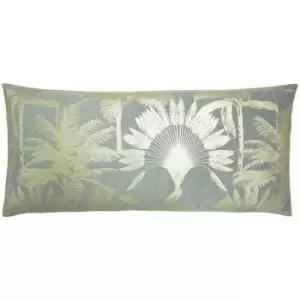 Paoletti - Malaysian Palm Foil Print Faux Velvet Cushion Cover, Silver, 33 x 70 Cm