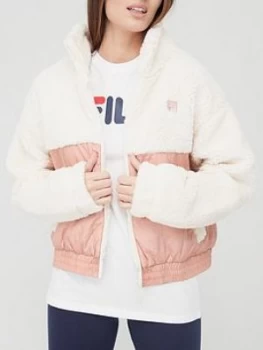 Fila Yauvani Crop Padded Jacket - Cream/Pink Size M Women