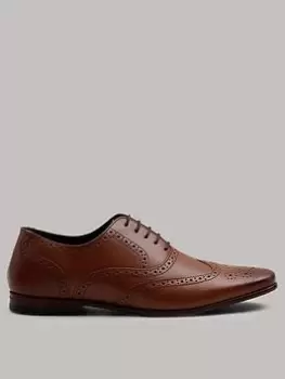 Burton Menswear London Leather Brogue Shoes - Brown , Brown, Size 9, Men
