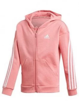 adidas Girls Junior G 3-Stripes Full Zip Hoodie - Pink/White, Size 11-12 Years, Women