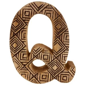 Letter Q Hand Carved Wooden Geometric