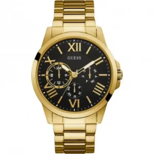 GUESS Gents gold watch with Black Multifunction dial.