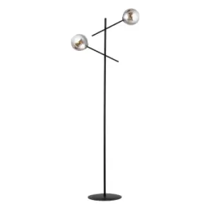 Emibig Linear Black Multi Arm Floor Lamp with Graphite Glass Shades, 2x E14