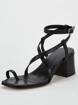 OFFICE Mineral Heeled Sandal - Black Leather, Size 6, Women