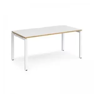 Adapt single desk 1600mm x 800mm - white frame and white top with oak