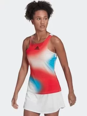 adidas Melbourne Tennis Printed Y-tank Top, White, Size S, Women