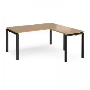 Adapt desk 1600mm x 800mm with 800mm return desk - Black frame and oak
