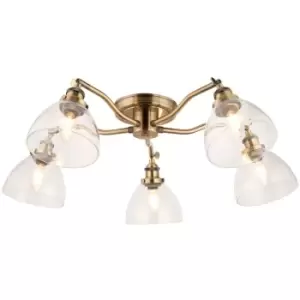 Endon Hansen Multi Arm Glass Semi Flush Ceiling Lamp, Antique Brass Plate, Glass