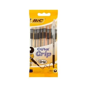 BIC Cristal Grip Ballpoint Stick Pen, Medium Tip, Translucent Barrel with Grip, Black Ink