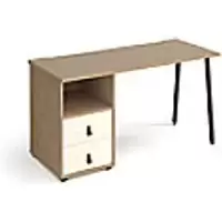 Rectangular A-frame Desk Kendal Oak, White Drawers Wood/Metal A-Frame Legs Charcoal Sparta 1400 x 600 x 730mm