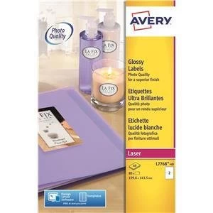 Original Avery L7768 40 White Glossy Colour Laser Labels Pack of 80