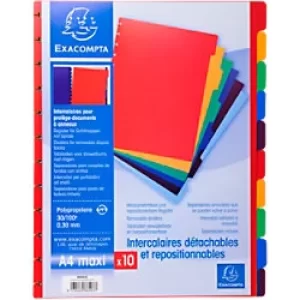 Exacompta Dividers 86003E A4 Maxi 10 Part Perforated Polypropylene Blank Pack of 10