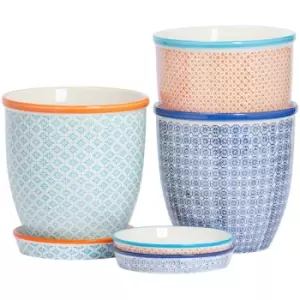 Hand-Printed Plant Pots with Saucers - 20.5cm - 3 Colours - Pack of 3 - Nicola Spring