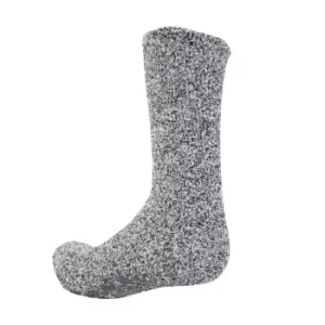 FLOSO Mens Warm Slipper Socks With Rubber Non Slip Grip (7-11 UK) (Grey)