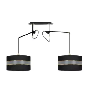 Emibig Korno Black Pendant Ceiling Light with Black, Gold Fabric Shades, 2x E27