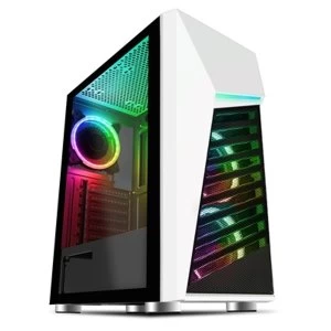 CiT Alpha White Mid Tower 1 x USB 3.0 / 2 x USB 2.0 Tempered Glass Side Window Panel White Case with Addressable RGB LED...
